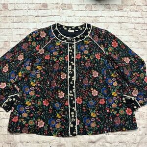 LOGO plus Sz 1X boho cotton floral jacket cardigan